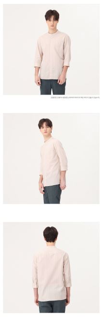 린넨 스트라이프 밴드카라 캐쥬얼셔츠
